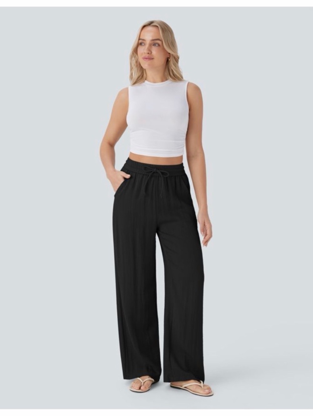 HALARA Black Wide-Leg Drawstring Pants